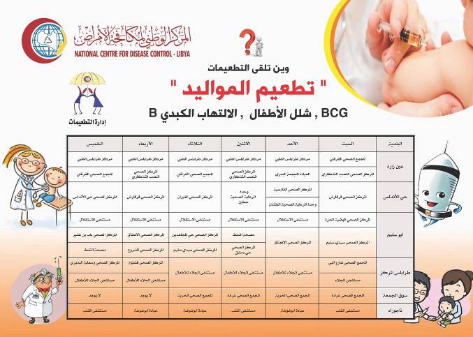 جدول تطعيم المواليد وأماكن الحصول عليها بمدينة طرابلس المركز الوطني لمكافحة الأمراض